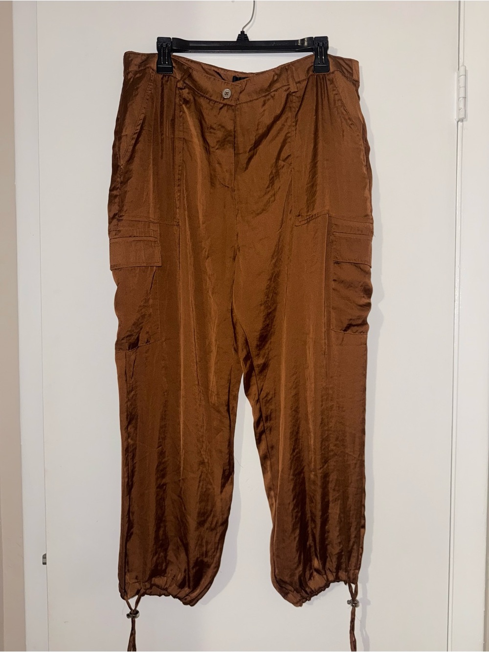 DKNY Nutmeg Satin-Look Cargo Jogger Pants